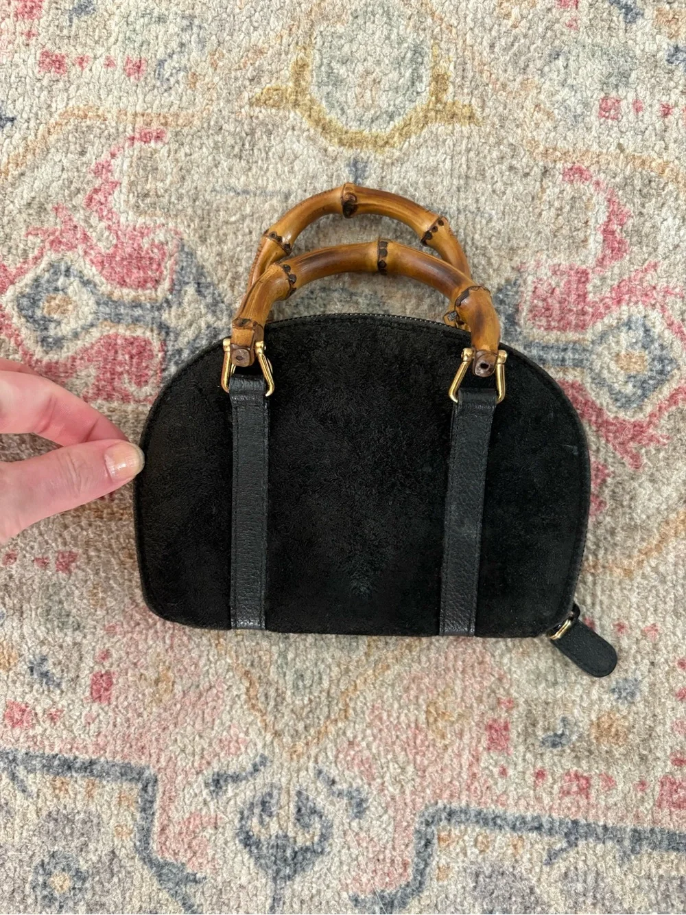 Gucci Black Suede Satchel Mini Bag with Bamboo Top Handles